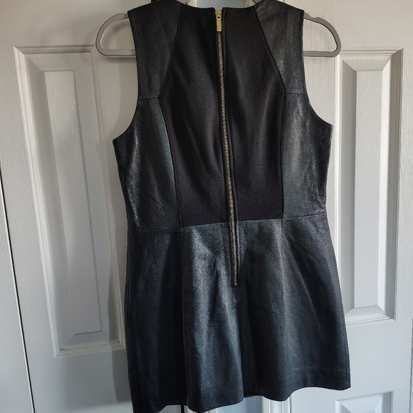 Michael Kors Faux Leather Black Mini Dress w Gold Zippers 8 - Picture 7 of 9